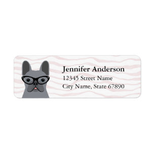 Labels op het Franse bulldog-adres