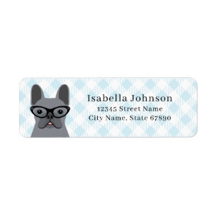 Labels op het Franse bulldog-adres