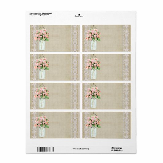 Labels Rustiek Land Mason Jar Blush Roze Rozen (Full Sheet)
