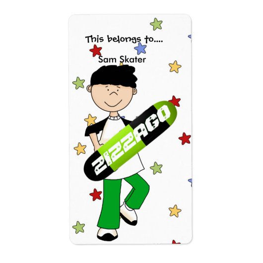 Labels Stickers Bookplate Boy Skateboard (Voorkant)