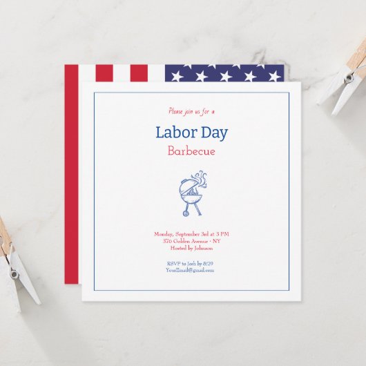 Labor Day Barbecue Feest Minimalistisch Kaart (Voorkant / Achterkant in situ)