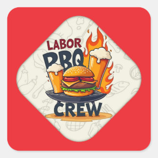Labor Day BBQ Crew Badge Design – Holiday Grill Il Vierkante Sticker