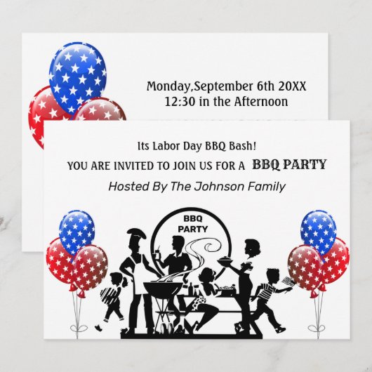 Labor Day BBQ-feest uitnodiging (Voorkant / Achterkant)