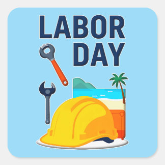 Labor Day Construction Worker Helmet Design Vierkante Sticker