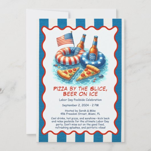 Labor Day Pizza Bier Pool Party Uitnodiging (Voorkant)