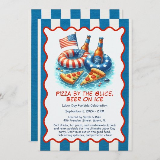 Labor Day Pizza Bier Pool Party Uitnodiging (Voorkant / Achterkant)