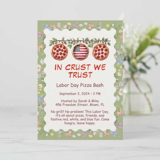 Labor Day Pizza Party Uitnodiging - Patriottische  (Staand voorkant)