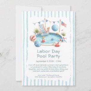 Labor Day Pool Party Rood Wit en Blauw Uitnodiging