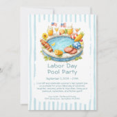 Labor Day Pool Party Rood Wit en Blauw Uitnodiging (Voorkant)