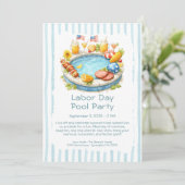 Labor Day Pool Party Rood Wit en Blauw Uitnodiging (Staand voorkant)