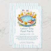 Labor Day Pool Party Rood Wit en Blauw Uitnodiging (Voorkant / Achterkant)