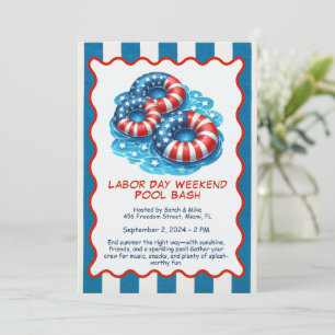 Labor Day Pool Party Rood Wit en Blauw Uitnodiging