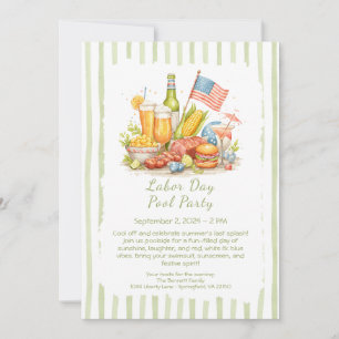 Labor Day Pool Party Rood Wit en Blauw Uitnodiging