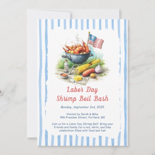 Labor Day Shrimp Boil Invitation - Patriottisch Ze Kaart (Voorkant)