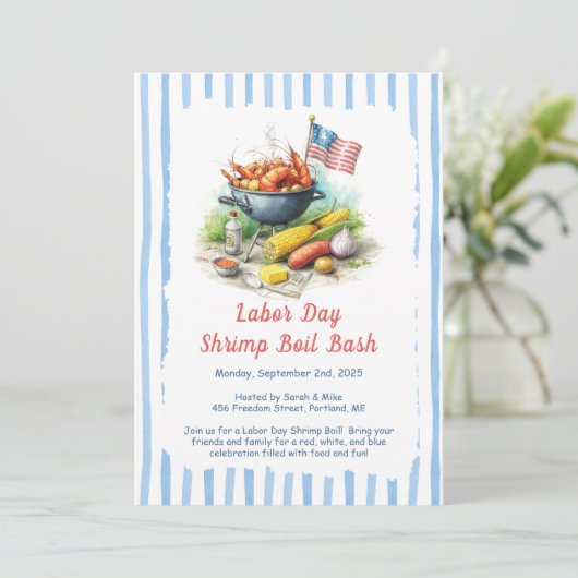 Labor Day Shrimp Boil Invitation - Patriottisch Ze Kaart (Staand voorkant)