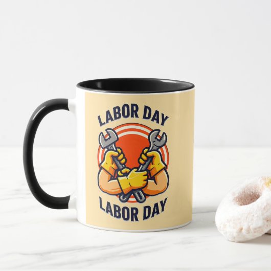 Labor Day Strong Worker Hands Tools Design Mok (Met donut)
