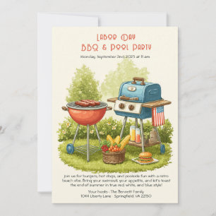 Labor Day Vintage BBQ & Zwembadfeest Uitnodiging 