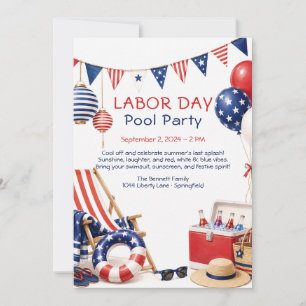 Labor Day zwembadfeest uitnodiging rood wit en bla