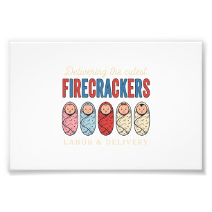 Labor & Delivery Vuurwerk Schattige Babyverpleegst Foto Afdruk