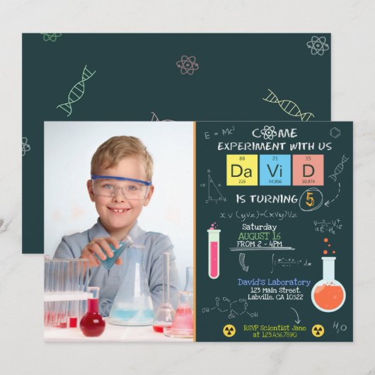 Laboratoire Science Invitation d'anniversaire avec (Devant / Derrière)