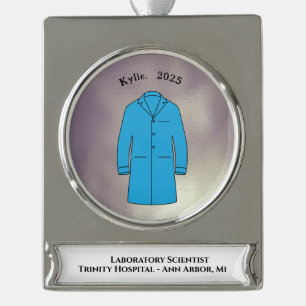 Laboratoriumjas Ceremonie Aandenken Wetenschapper Verzilverd Banner Ornament