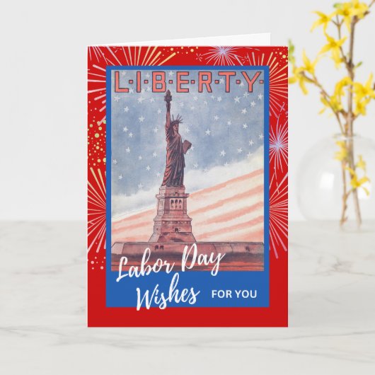 Labour Day Retro Vrijheidsbeeld Kaart (Gele Bloem)