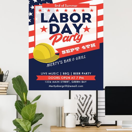 Labour Day USA Flag Hard Pet Party Event Poster (Thuiskantoor)