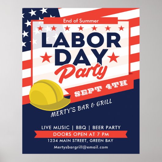Labour Day USA Flag Hard Pet Party Event Poster (Voorkant)