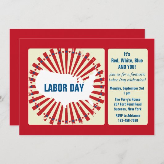 Labour Day USA Invitation Kaart (Voorkant / Achterkant)