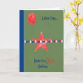 Labourdag, groen met Star, ballon, Faux Glitter Kaart (Gele Bloem)