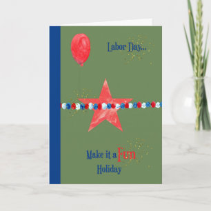 Labourdag, groen met Star, ballon, Faux Glitter Kaart