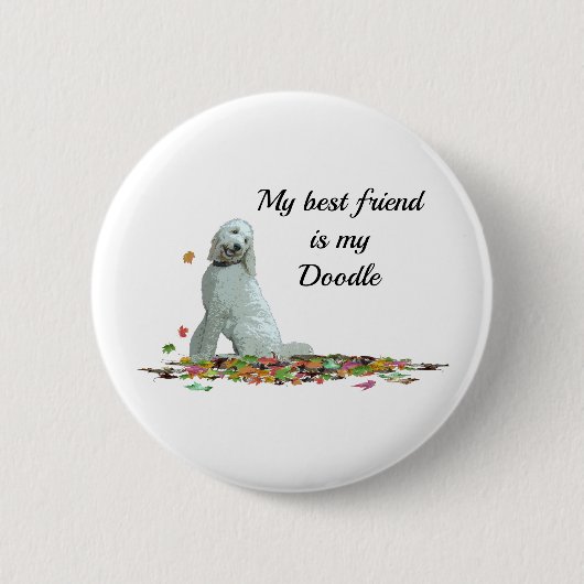 Labradoedle Dog in Leaves Dog Quote Button (Voorkant)