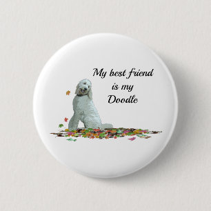 Labradoedle Dog in Leaves Dog Quote Button