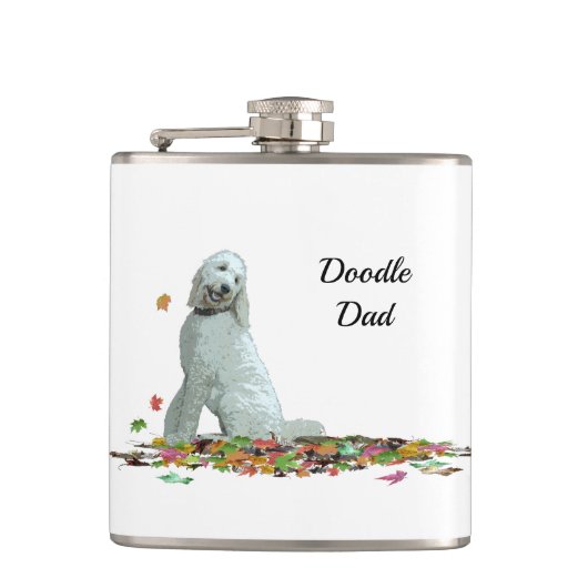 Labradoedle Dog in Leaves Drink Flask Heupfles (Voorkant)
