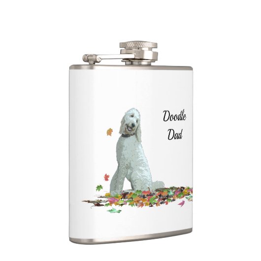 Labradoedle Dog in Leaves Drink Flask Heupfles (Rechts)