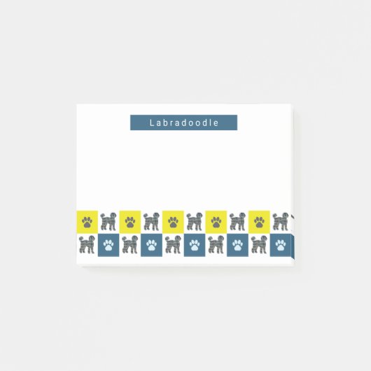 Labradoedle Dog & Paw Yellow & Blue Grid Post-it® Notes (Voorkant)