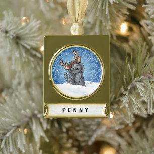 Labradoedle Reindeer Kerstversier Verguld Banner Ornament