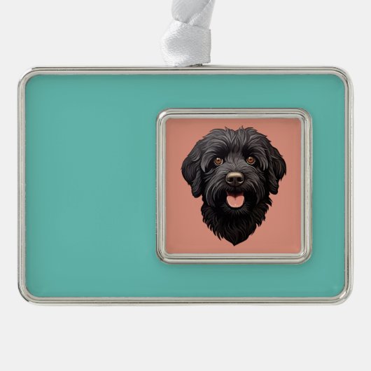 Labradoodle Black Dog Verzilverd Kader Ornament (Voorkant)