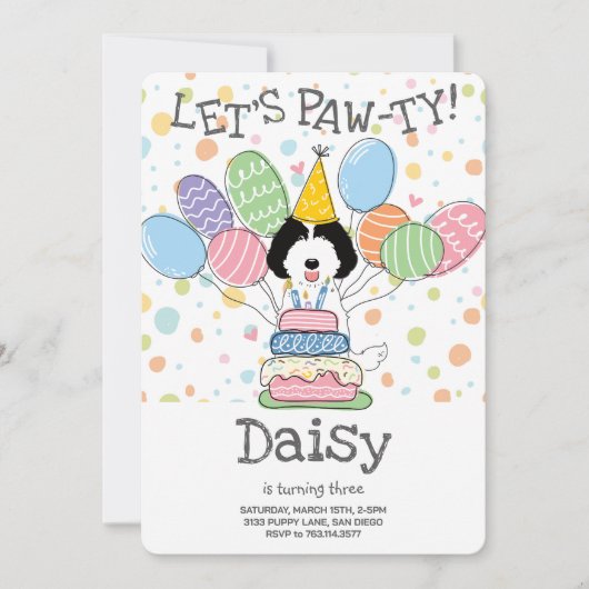 Labradoodle Chien Anniversaire Fête Invitation (Devant)
