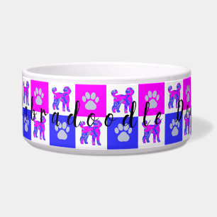 Labradoodle Dog & Paw Hot Pink en Blue Voerbakje