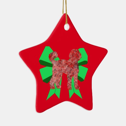 Labradoodle Dog Silhouette Green Bow Kerstmis Keramisch Ornament (Rechts)
