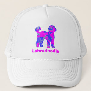 Labradoodle Dog Silhouette Hot Pink & Blue Trucker Pet