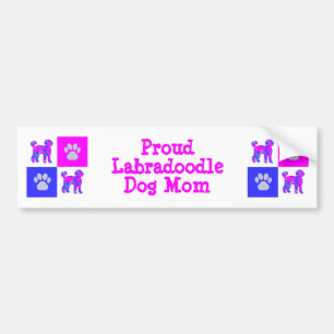 Labradoodle Dog Silhouette Hot Pink en Blue Bumpersticker