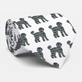 Labradoodle Dog Silhouette Yellow & Blue Grids Stropdas (Opgerold)