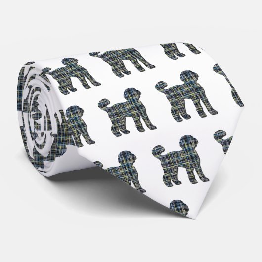 Labradoodle Dog Silhouette Yellow & Blue Grids Stropdas (Opgerold)