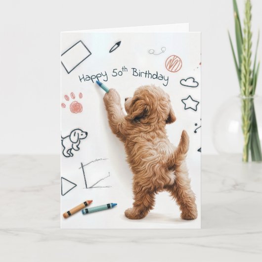 Labradoodle Doodling voor 50ste verjaardag Kaart (Voorkant)