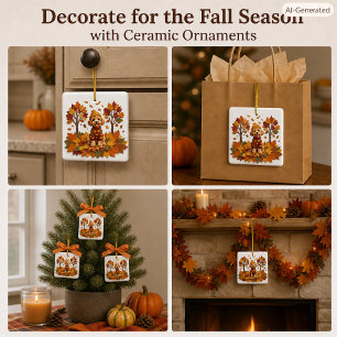 Labradoodle GezinsHond Gelukkige Herfst Keramisch Ornament