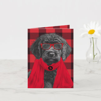 Labradoodle Hond Rood Buffalo Plaid Monogram Kaart