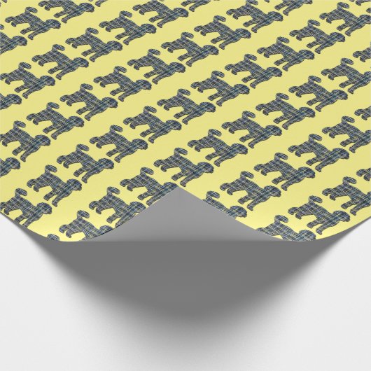 Labradoodle Hond Silhouet Geel & Blauw Raster Geel Cadeaupapier (Hoek)