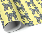 Labradoodle Hond Silhouet Geel & Blauw Raster Geel Cadeaupapier (Rol Hoek)